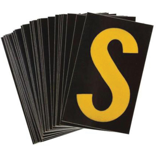 Reflective Individual Number & Letter Labels, S, 2-1/2" H, Yellow on Black - Brady 5000-S