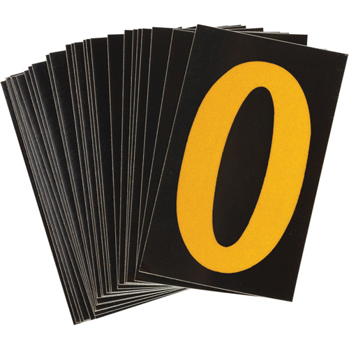 Reflective Individual Number & Letter Labels, O, 1-1/2" H, Yellow on Black - Brady 5890-O