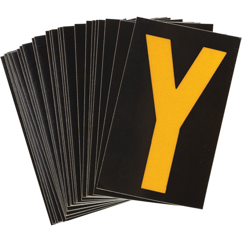 Reflective Individual Number & Letter Labels, Y, 1-1/2" H, Yellow on Black - Brady 5890-Y