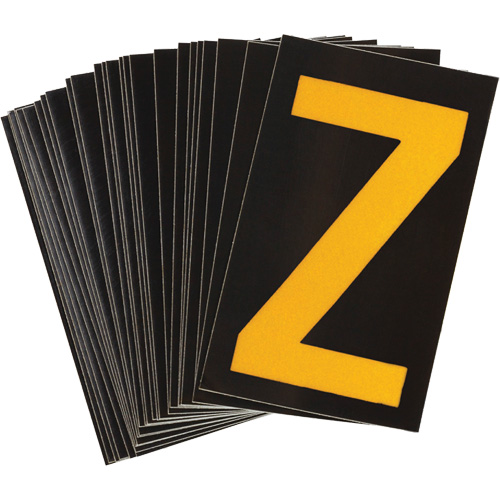 &eacute;tiquettes de lettres & chiffres r&eacute;fl&eacute;chissants individuels, Z, 1-1/2" h, Jaune sur noir - Brady 5890-Z