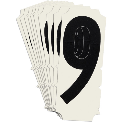 &eacute;tiquettes de lettres et chiffres gothiques individuels condens&eacute;s Quick-Align, 9, 2" h, Noir - Brady 6450P-9