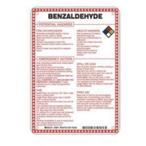 "Benzaldehyde Potential Hazards" Sign, 10" x 7", Fiberglass, English with Pictogram - Brady 48847