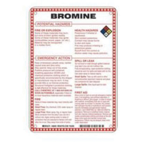 Enseigne Bromine Potential Hazards, 10" x 7", Fibre de verre, Anglais avec pictogramme - Brady 48849