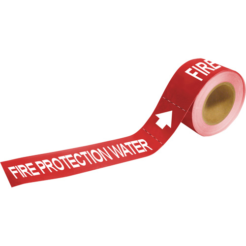 "Fire Protection Water" Roll Form Pipe Markers, Self-Adhesive, 1" H x 8" W, White on Red - Brady 20430