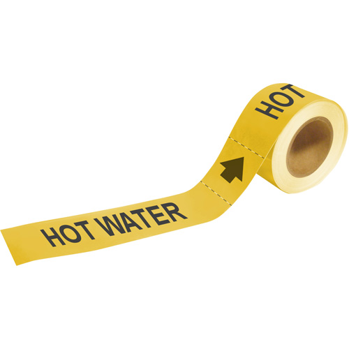 Marqueurs de tuyau Hot Water, Autocollant, 1" h x 8" la, Noir sur jaune - Brady 20440
