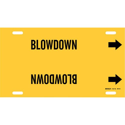 Marqueur de tuyau Blowdown, &agrave; attacher, 10" h x 24" la, Noir sur jaune - Brady 4014-G