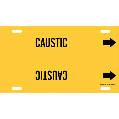 Marqueur de tuyau Caustic, &agrave; attacher, 10" h x 24" la, Noir sur jaune - Brady 4020-G