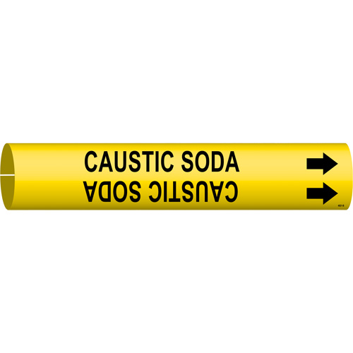 "Caustic Soda" Pipe Marker, Snap-On, 7/8" H x 7/8" W, Black on Yellow - Brady 4021-B