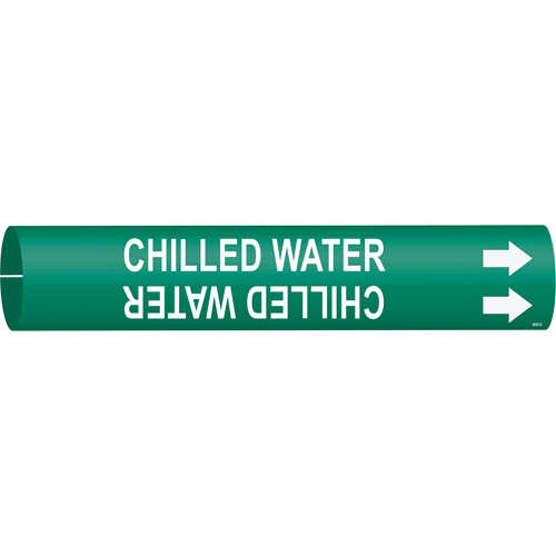 "Chilled Water" Pipe Marker, Snap-On, 2-13/16" H x 2-13/16" W, White on Green - Brady 4022-D