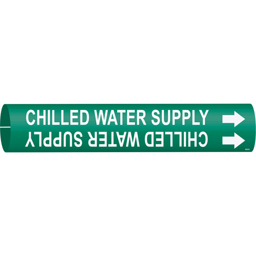 "Chilled Water Supply" Pipe Marker, Snap-On, 7/8" H x 7/8" W, White on Green - Brady 4024-B