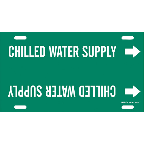 Marqueur de tuyau Chilled Water Supply, &agrave; attacher, 10" h x 24" la, Blanc/vert - Brady 4024-G