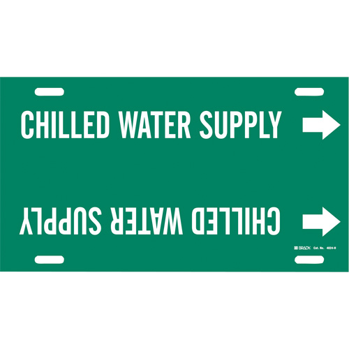Marqueur de tuyau Chilled Water Supply, &agrave; attacher, 10" h x 32" la, Blanc/vert - Brady 4024-H