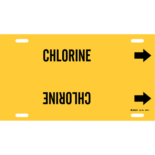 "Chlorine" Pipe Marker, Strap-On, 8" H x 16" W, Black on Yellow - Brady 4025-F