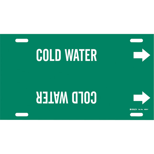 Marqueur de tuyau Cold Water, &agrave; attacher, 8" h x 16" la, Blanc/vert - Brady 4029-F