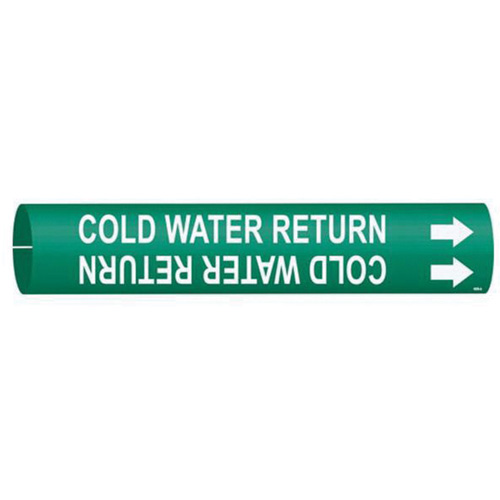 "Cold Water Return" Pipe Marker, Snap-On, 13/16" H x 13/16" W, White on Green - Brady 4030-A