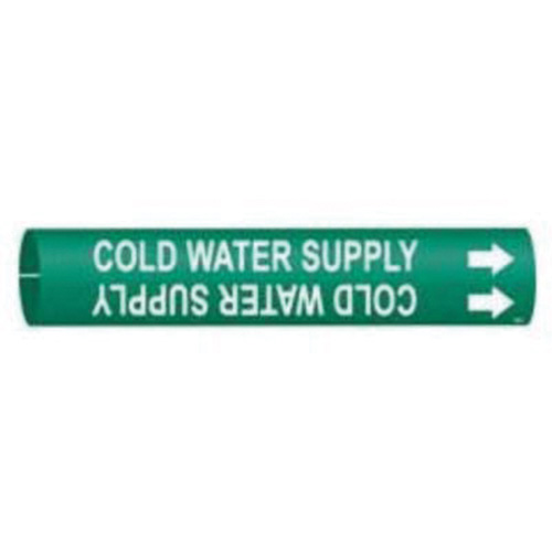 Marqueur de tuyau Cold Water Supply, &agrave; pression, 13/16" h x 13/16" la, Blanc/vert - Brady 4031-A