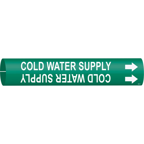 "Cold Water Supply" Pipe Marker, Snap-On, 2-13/16" H x 2-13/16" W, White on Green - Brady 4031-D