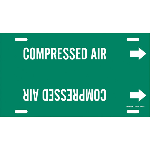"Compressed Air" Pipe Marker, Strap-On, 10" H x 32" W, White on Green - Brady 4033-H