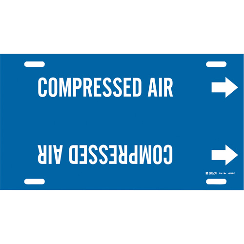 "Compressed Air" Pipe Marker, Strap-On, 8" H x 16" W, White on Blue - Brady 4034-F