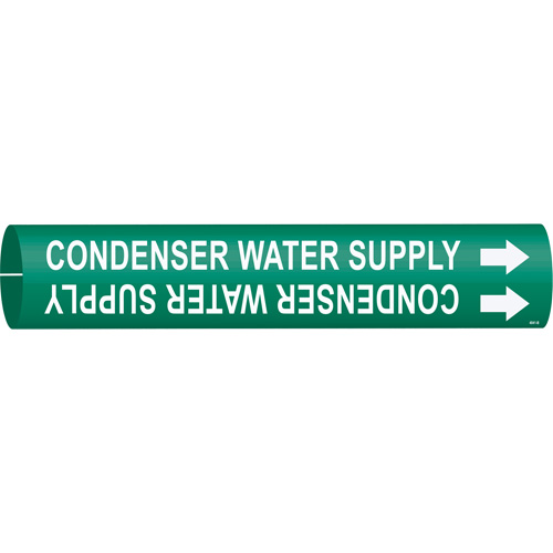 "Condenser Water Supply" Pipe Marker, Snap-On, 7/8" H x 7/8" W, White on Green - Brady 4041-B