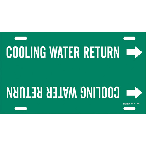 "Cooling Water Return" Pipe Marker, Strap-On, 8" H x 16" W, White on Green - Brady 4043-F