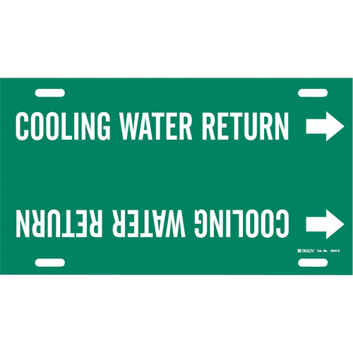 "Cooling Water Return" Pipe Marker, Strap-On, 10" H x 24" W, White on Green - Brady 4043-G