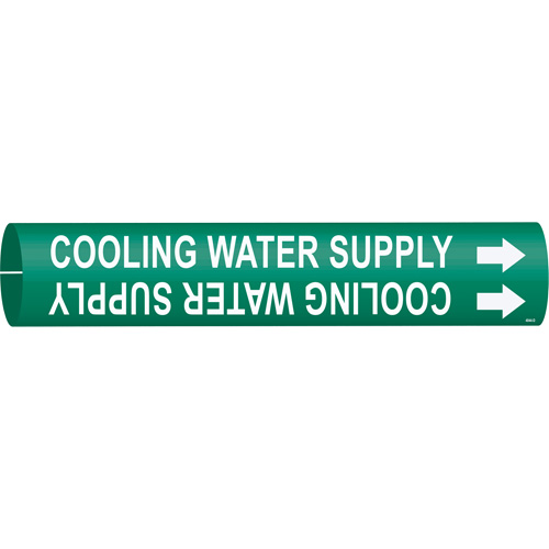 Marqueur de tuyau Cooling Water Supply, &agrave; pression, 2-13/16" h x 2-13/16" la, Blanc/vert - Brady 4044-D