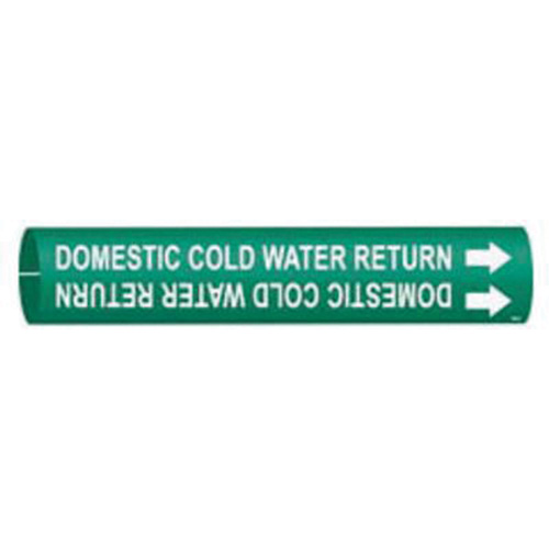 "Domestic Cold Water Return" Pipe Marker, Snap-On, 13/16" H x 13/16" W, White on Green - Brady 4049-A