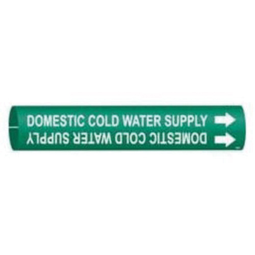 "Domestic Cold Water Supply" Pipe Marker, Snap-On, 7/8" H x 7/8" W, White on Green - Brady 4050-B