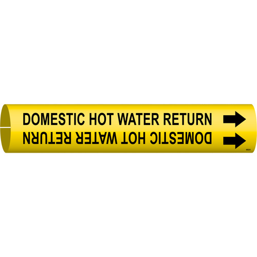 "Domestic Hot Water Return" Pipe Marker, Snap-On, 7/8" H x 7/8" W, Black on Yellow - Brady 4052-B