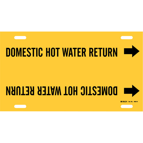 "Domestic Hot Water Return" Pipe Marker, Strap-On, 10" H x 32" W, Black on Yellow - Brady 4052-H