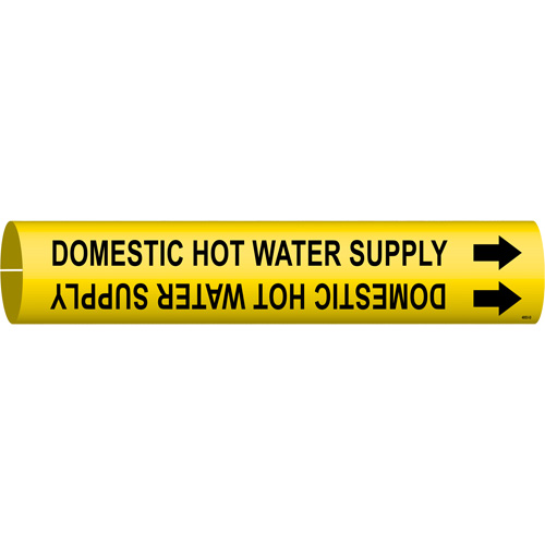 "Domestic Hot Water Supply" Pipe Marker, Snap-On, 2-13/16" H x 2-13/16" W, Black on Yellow - Brady 4053-D