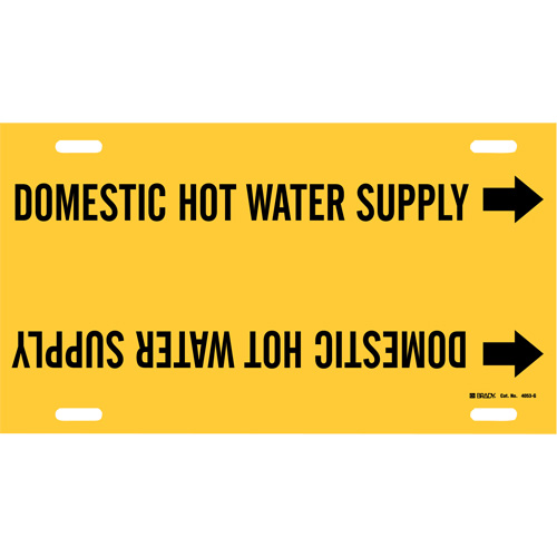Marqueur de tuyau Domestic Hot Water Supply, &agrave; attacher, 10" h x 24" la, Noir sur jaune - Brady 4053-G