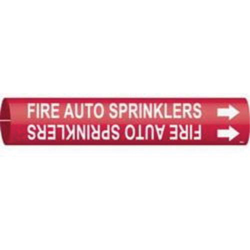 "Fire Auto Sprinklers" Pipe Marker, Snap-On, 7/8" H x 7/8" W, White on Red - Brady 4059-B