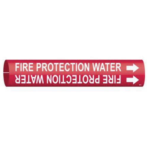 "Fire Protection Water" Pipe Marker, Snap-On, 2" H x 2" W, White on Red - Brady 4060-C