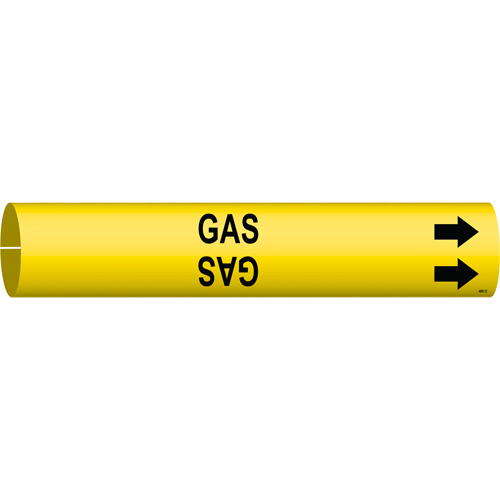 "Gas" Pipe Marker, Snap-On, 2" H x 2" W, Black on Yellow - Brady 4067-C
