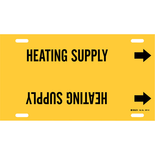 Marqueur de tuyau Heating Supply, &agrave; attacher, 10" h x 24" la, Noir sur jaune - Brady 4071-G