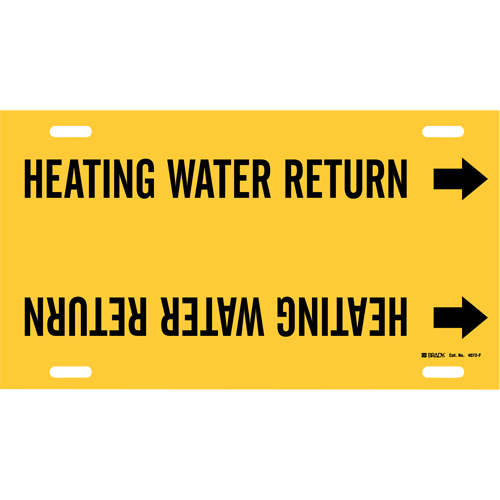 Marqueur de tuyau Heating Water Return, &agrave; attacher, 8" h x 16" la, Noir sur jaune - Brady 4072-F