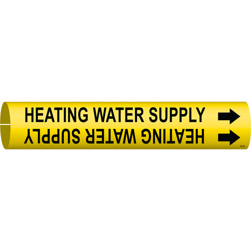"Heating Water Supply" Pipe Marker, Snap-On, 7/8" H x 7/8" W, Black on Yellow - Brady 4073-B
