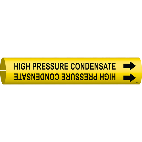 "High Pressure Condensate" Pipe Marker, Snap-On, 2" H x 2" W, Black on Yellow - Brady 4076-C