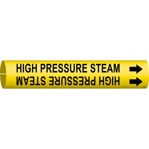 "High Pressure Steam" Pipe Marker, Snap-On, 7/8" H x 7/8" W, Black on Yellow - Brady 4077-B