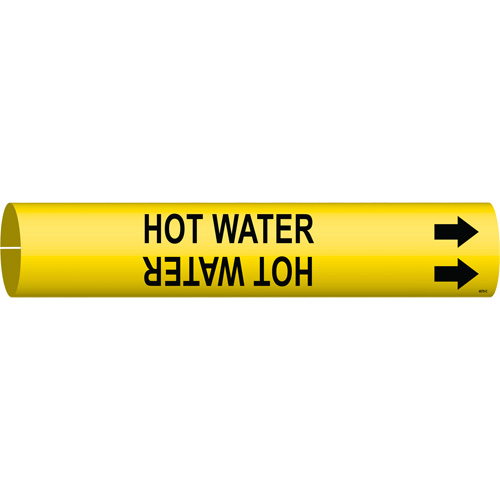 "Hot Water" Pipe Marker, Snap-On, 2" H x 2" W, Black on Yellow - Brady 4079-C