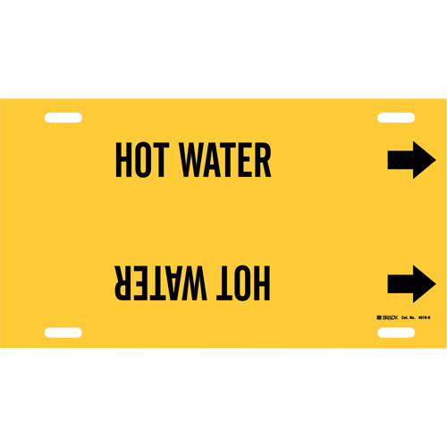 "Hot Water" Pipe Marker, Strap-On, 10" H x 32" W, Black on Yellow - Brady 4079-H