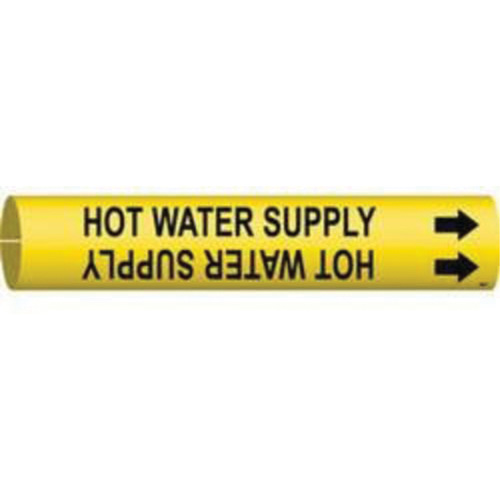 "Hot Water Supply" Pipe Marker, Snap-On, 13/16" H x 13/16" W, Black on Yellow - Brady 4082-A