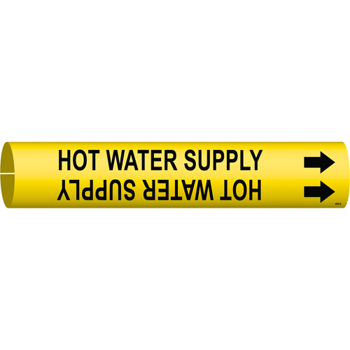 "Hot Water Supply" Pipe Marker, Snap-On, 7/8" H x 7/8" W, Black on Yellow - Brady 4082-B