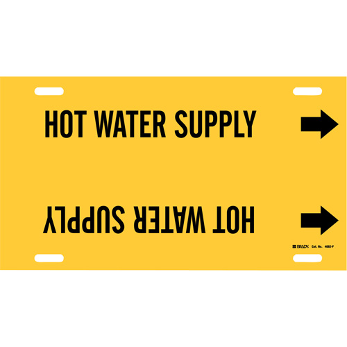 "Hot Water Supply" Pipe Marker, Strap-On, 8" H x 16" W, Black on Yellow - Brady 4082-F