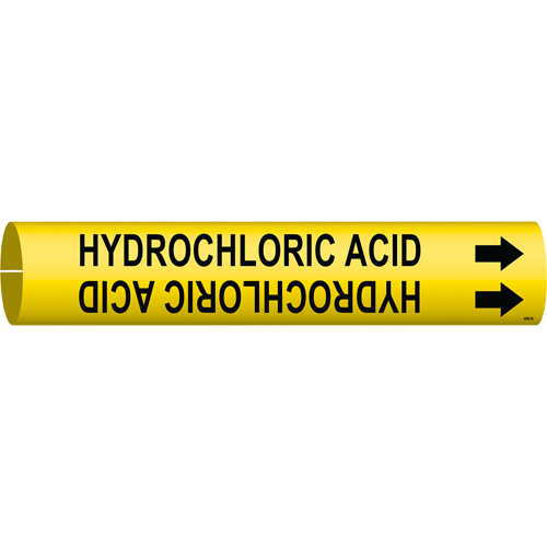 "Hydrochloric Acid" Pipe Marker, Snap-On, 7/8" H x 7/8" W, Black on Yellow - Brady 4085-B