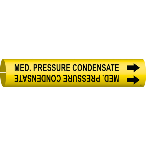 "Med. Pressure Condensate" Pipe Marker, Snap-On, 2" H x 2" W, Black on Yellow - Brady 4094-C