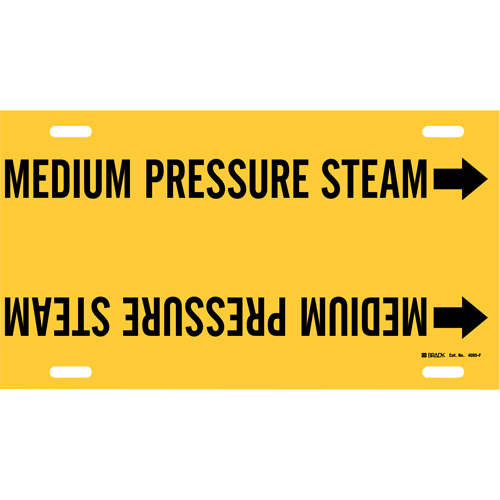 Marqueur de tuyau Medium Pressure Steam, &agrave; attacher, 8" h x 16" la, Noir sur jaune - Brady 4095-F