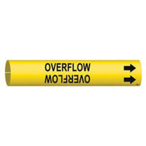 Marqueur de tuyau Overflow, &agrave; pression, 7/8" h x 7/8" la, Noir sur jaune - Brady 4104-B